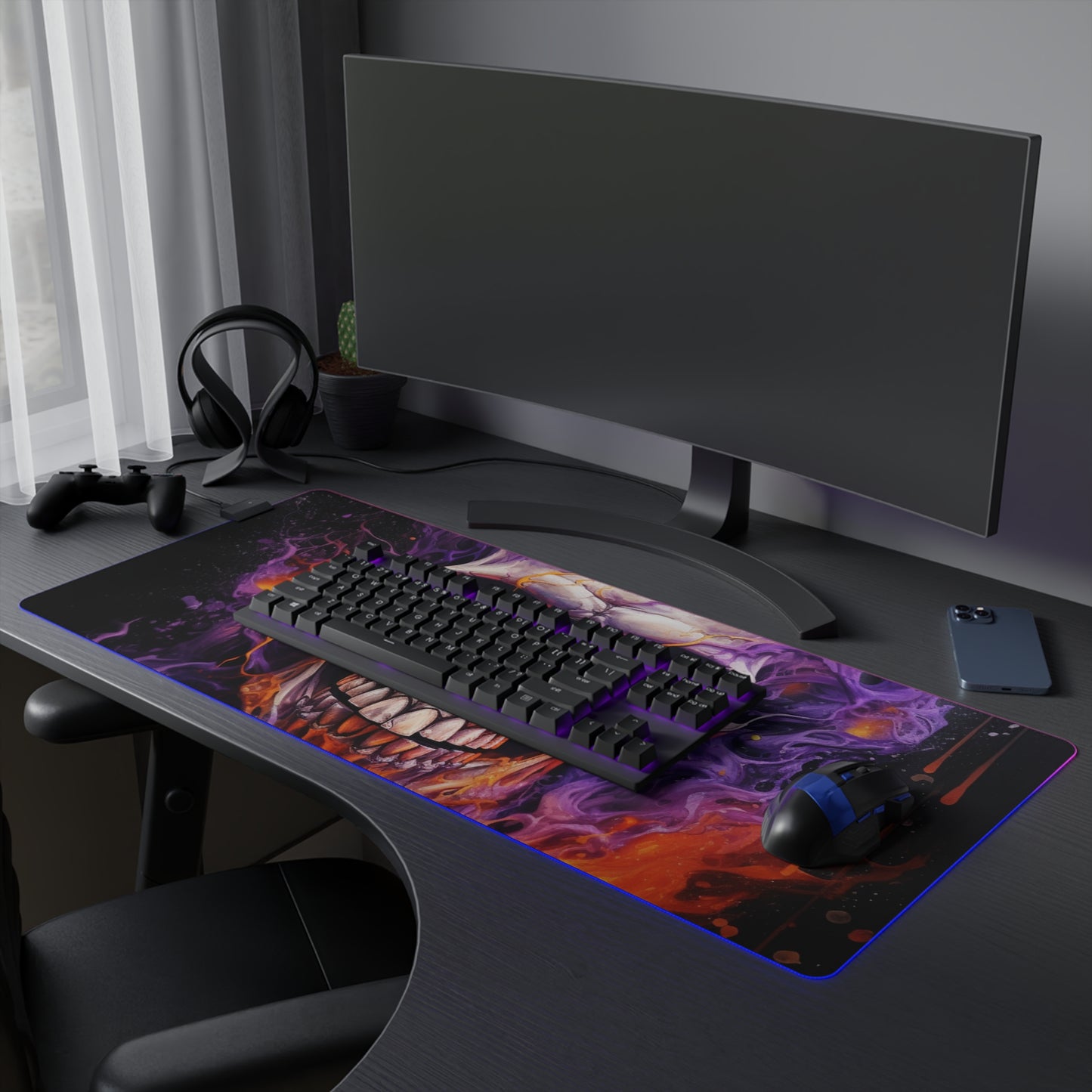 LED Gaming Mouse Pad Skull Flames 2