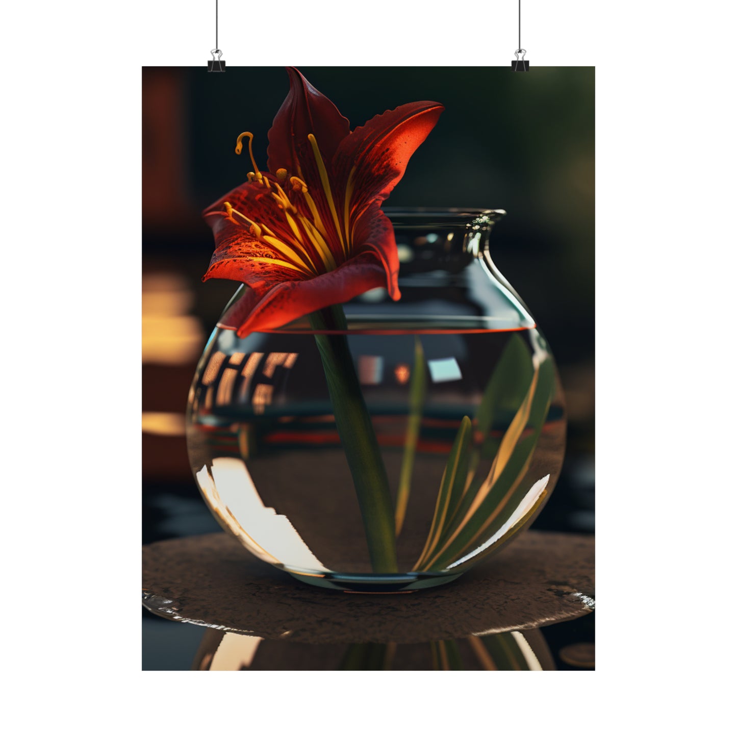 Premium Matte Vertical Posters Red Lily in a Glass vase 2