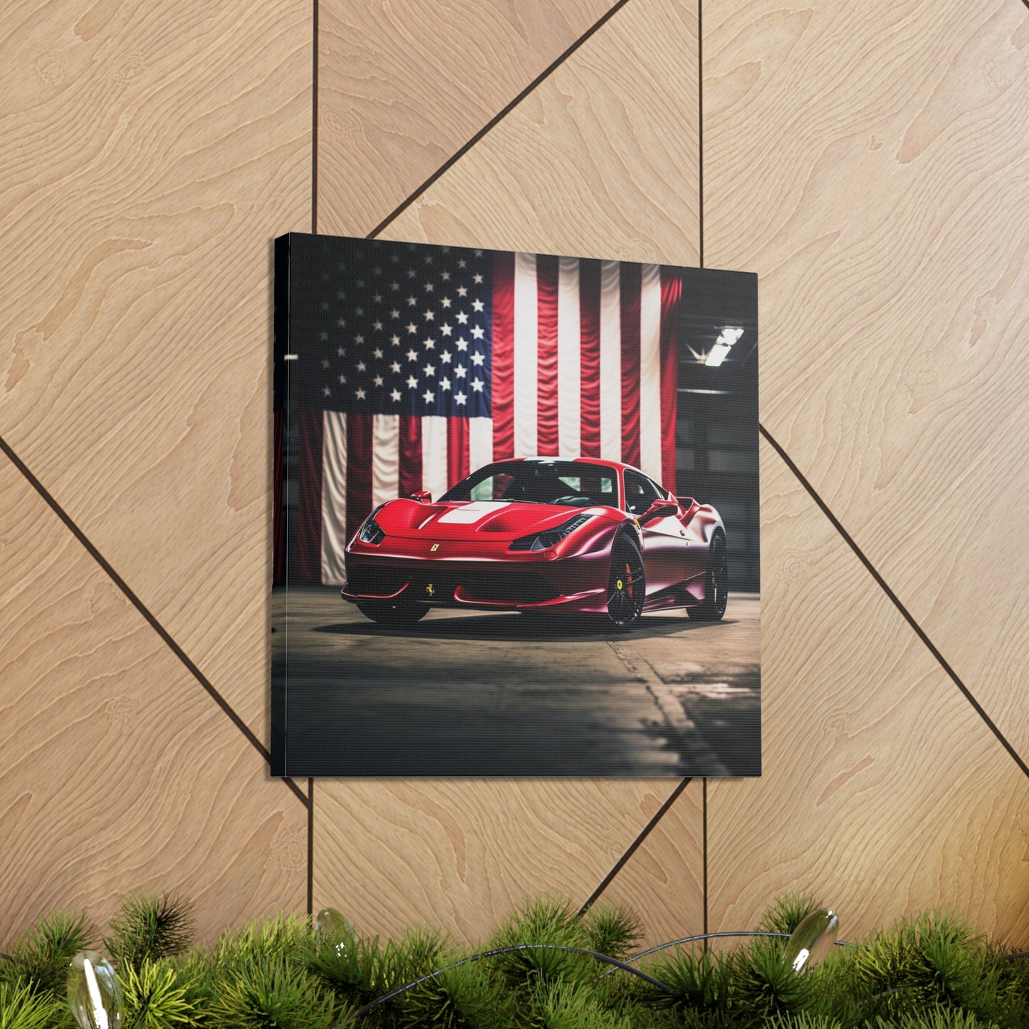 Canvas Gallery Wraps American Flag Background Ferrari 3