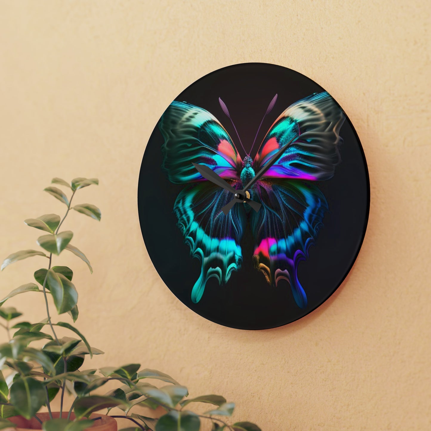 Acrylic Wall Clock Neon Butterfly Fusion 3