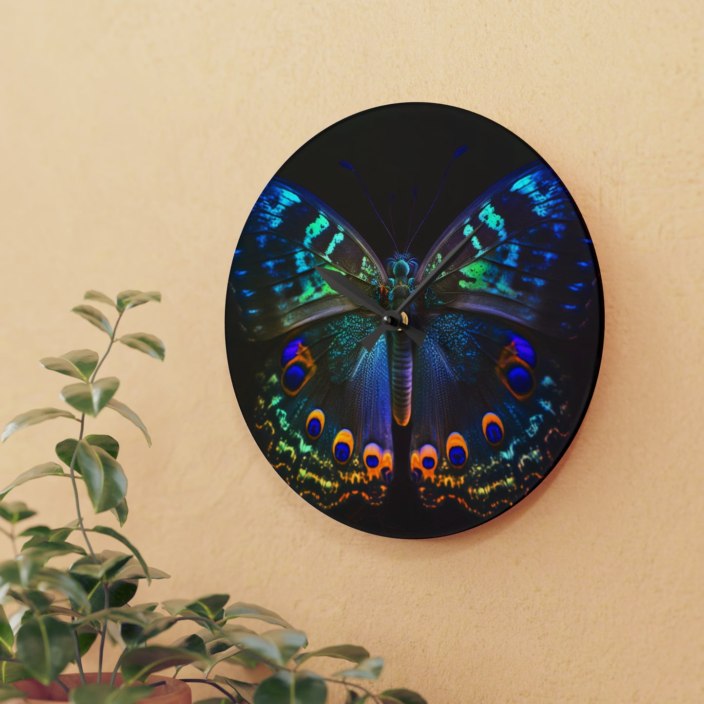 Acrylic Wall Clock Neon Hue Butterfly 3