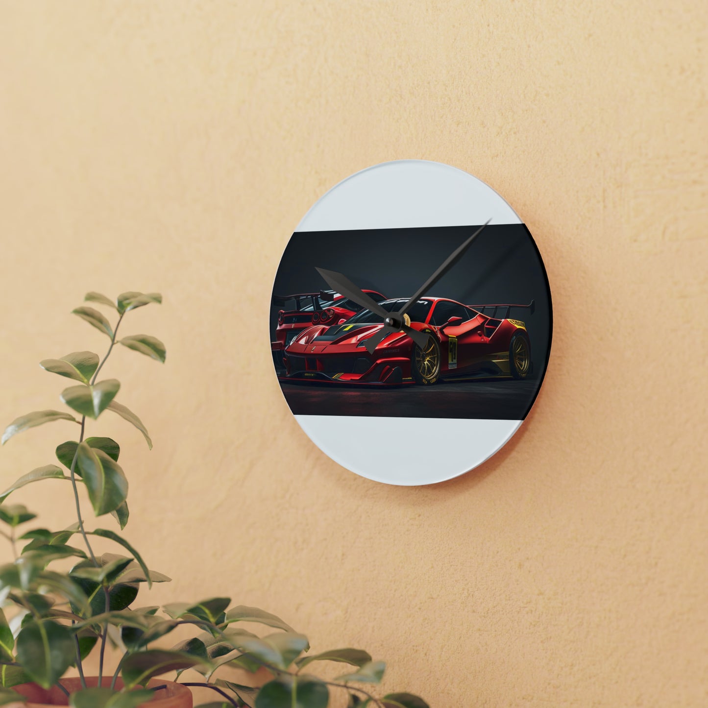 Acrylic Wall Clock Ferrari Red 3