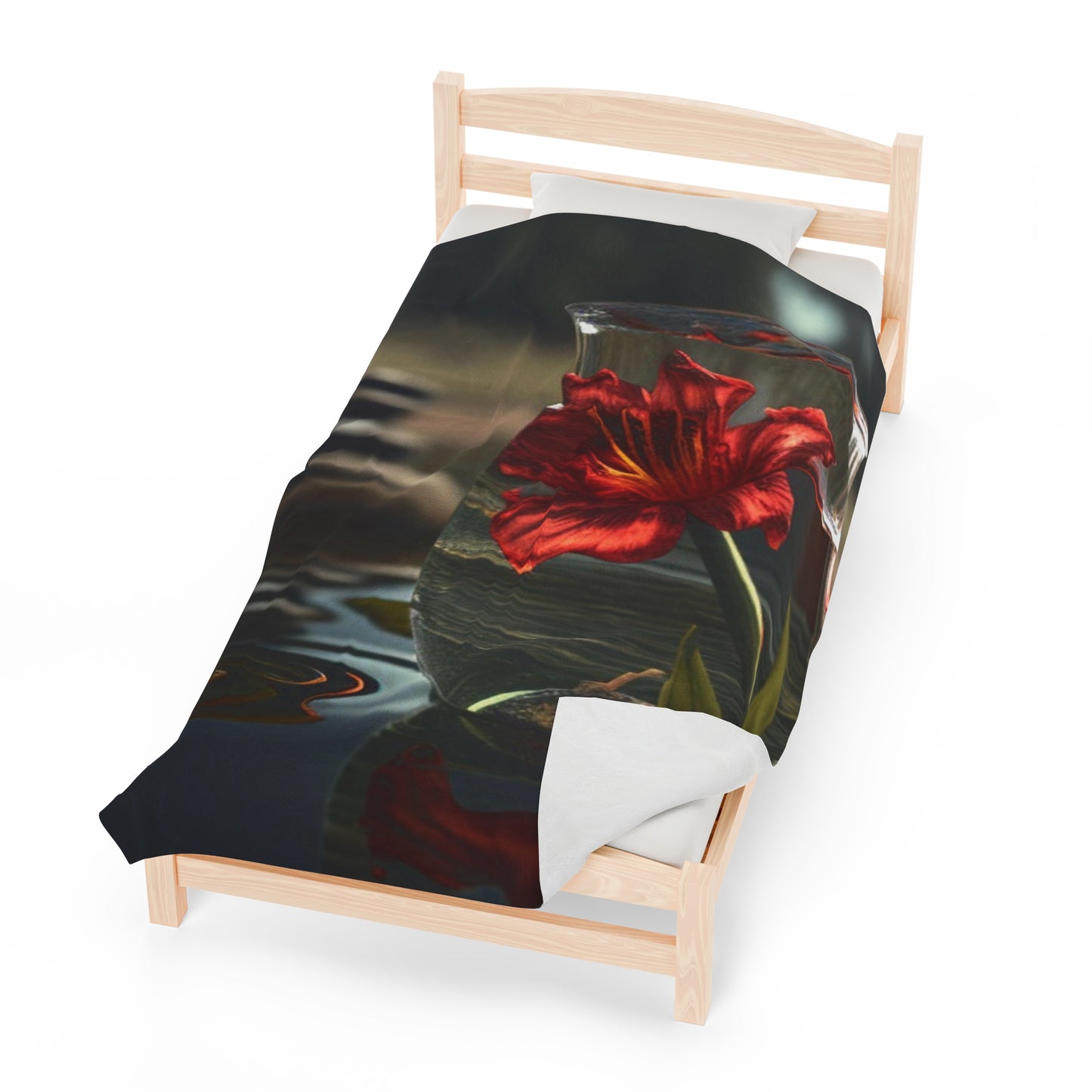 Velveteen Plush Blanket Red Lily in a Glass vase 4