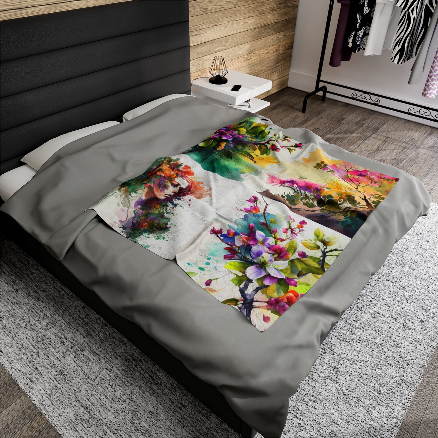 Velveteen Plush Blanket Mother Nature Bright Spring Colors Realistic Watercolor 5