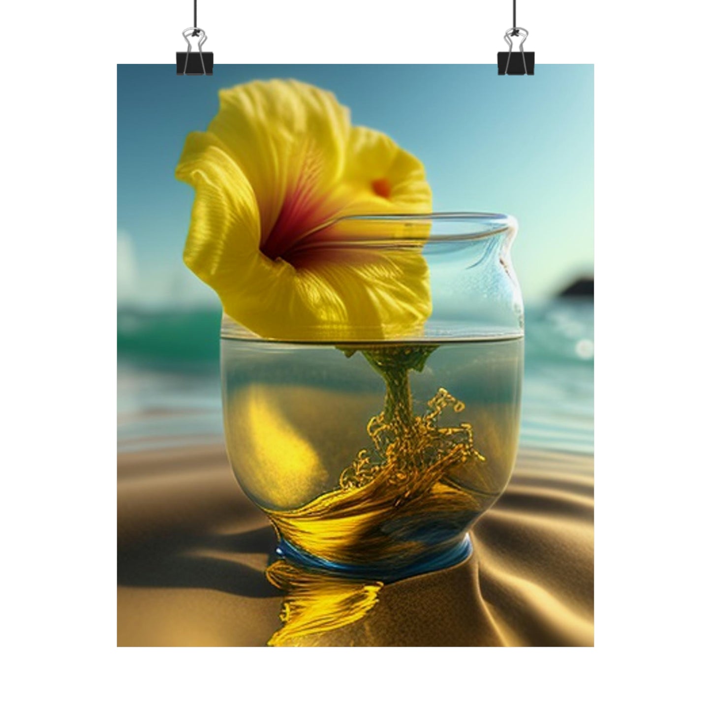 Premium Matte Vertical Posters Yellow Hibiscus glass 1