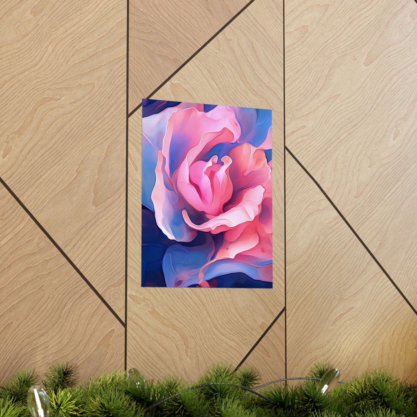 Premium Matte Vertical Posters Pink & Blue Tulip Rose 1