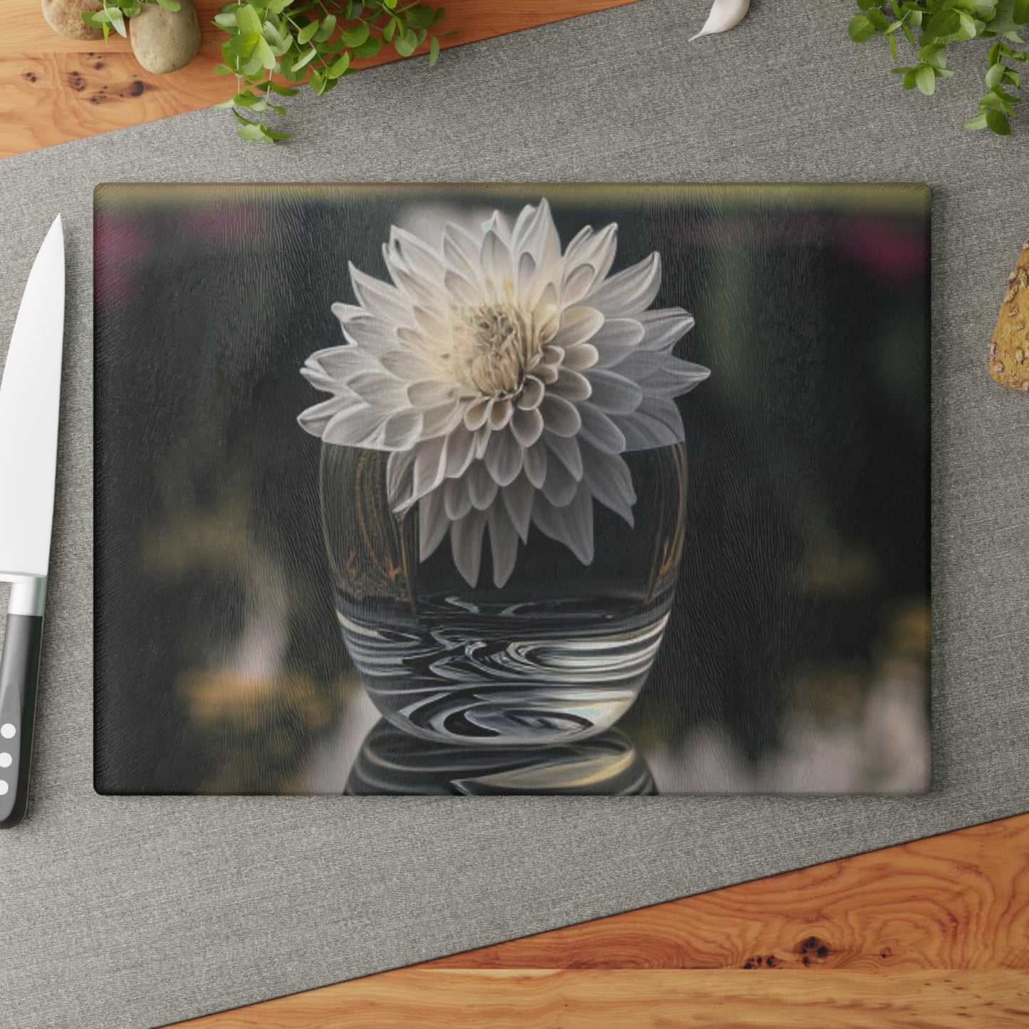 Glass Cutting Board White Dahlia 2