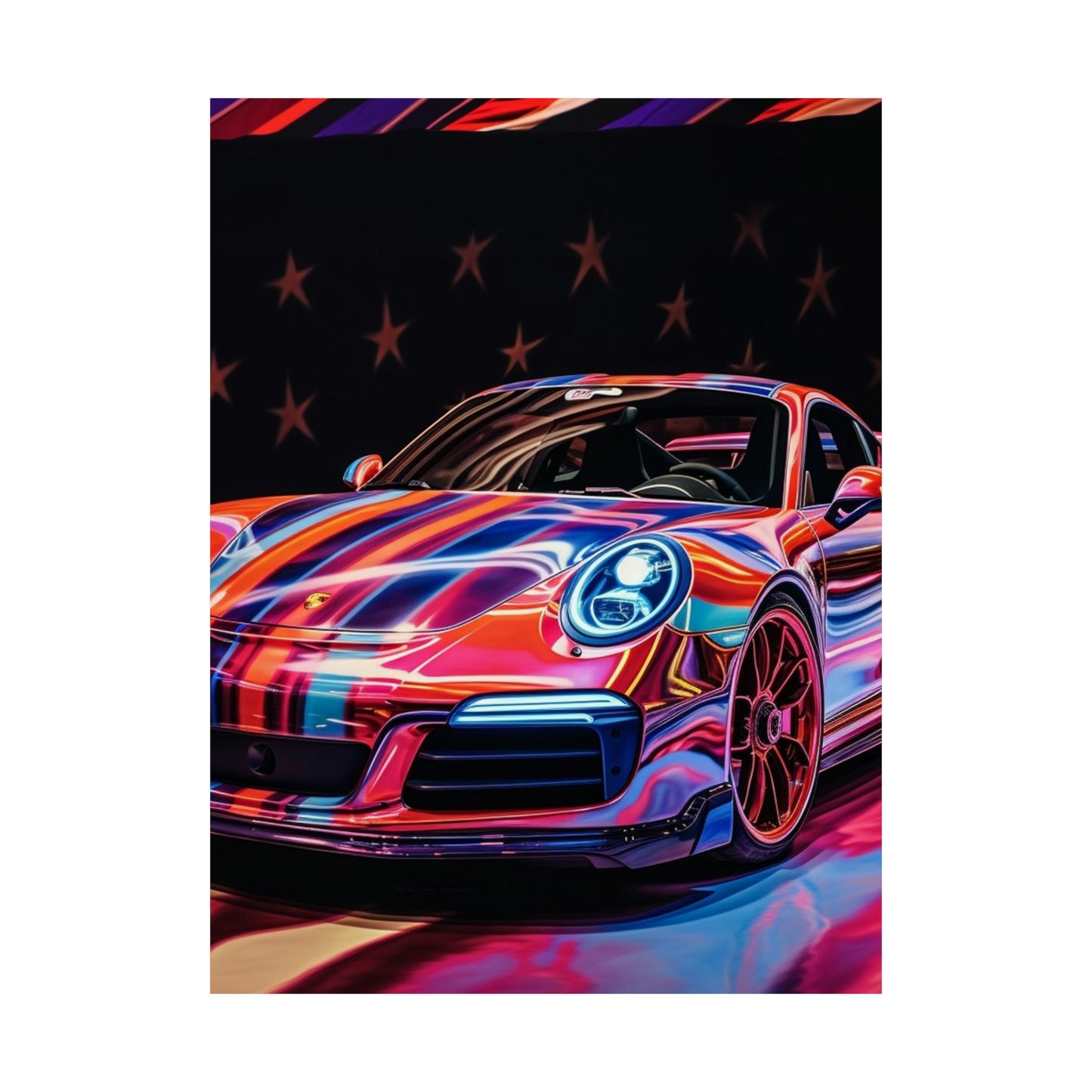 Premium Matte Vertical Posters American Flag Colored Porsche 4