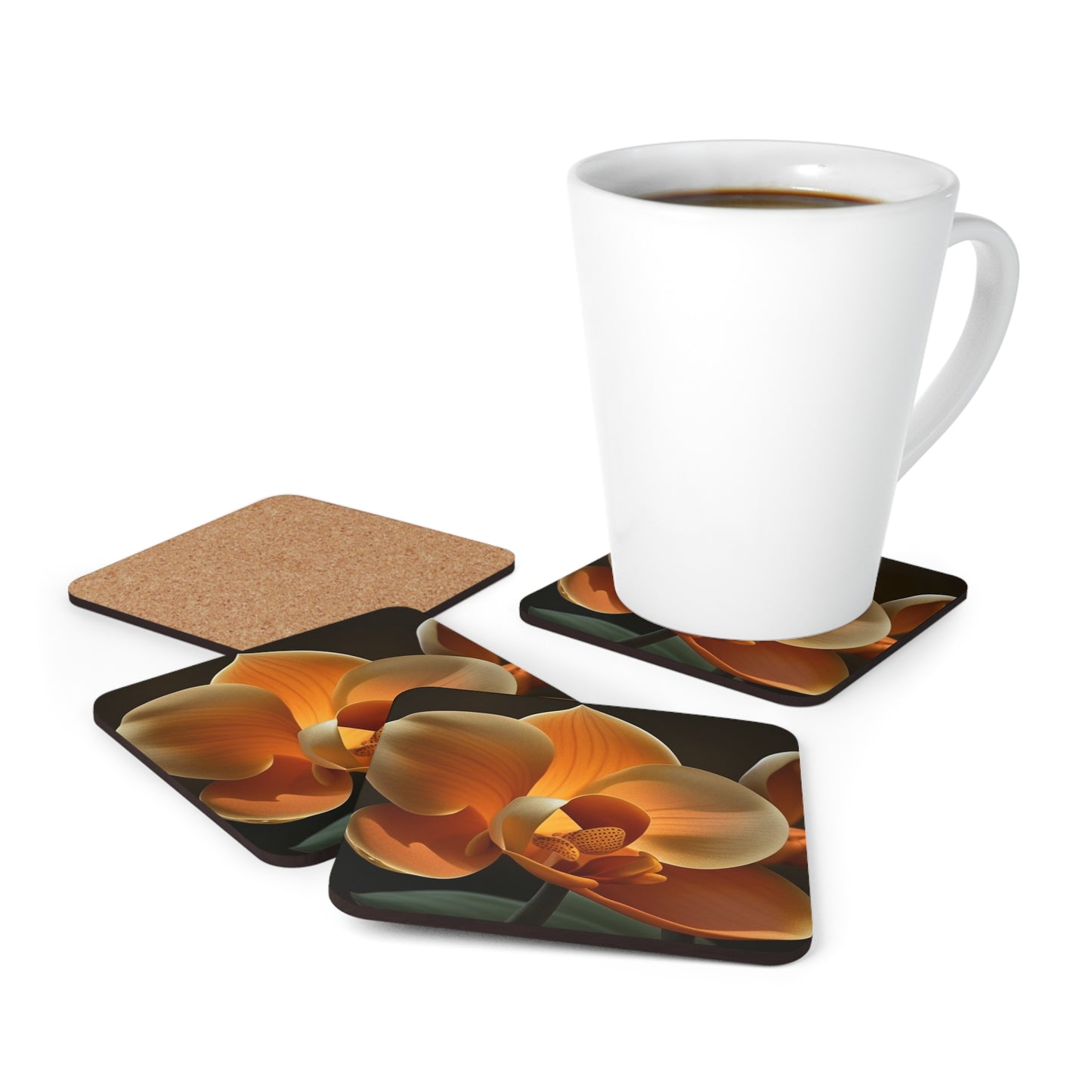 Corkwood Coaster Set Orange Orchid 4