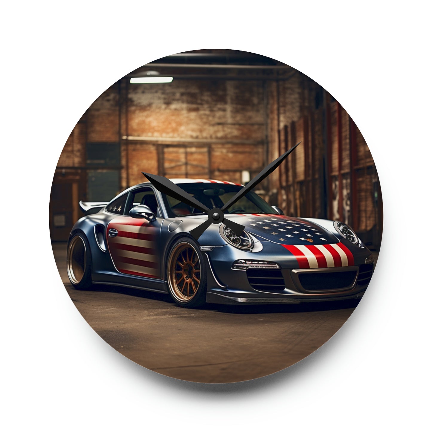 Acrylic Wall Clock American Flag Porsche 1