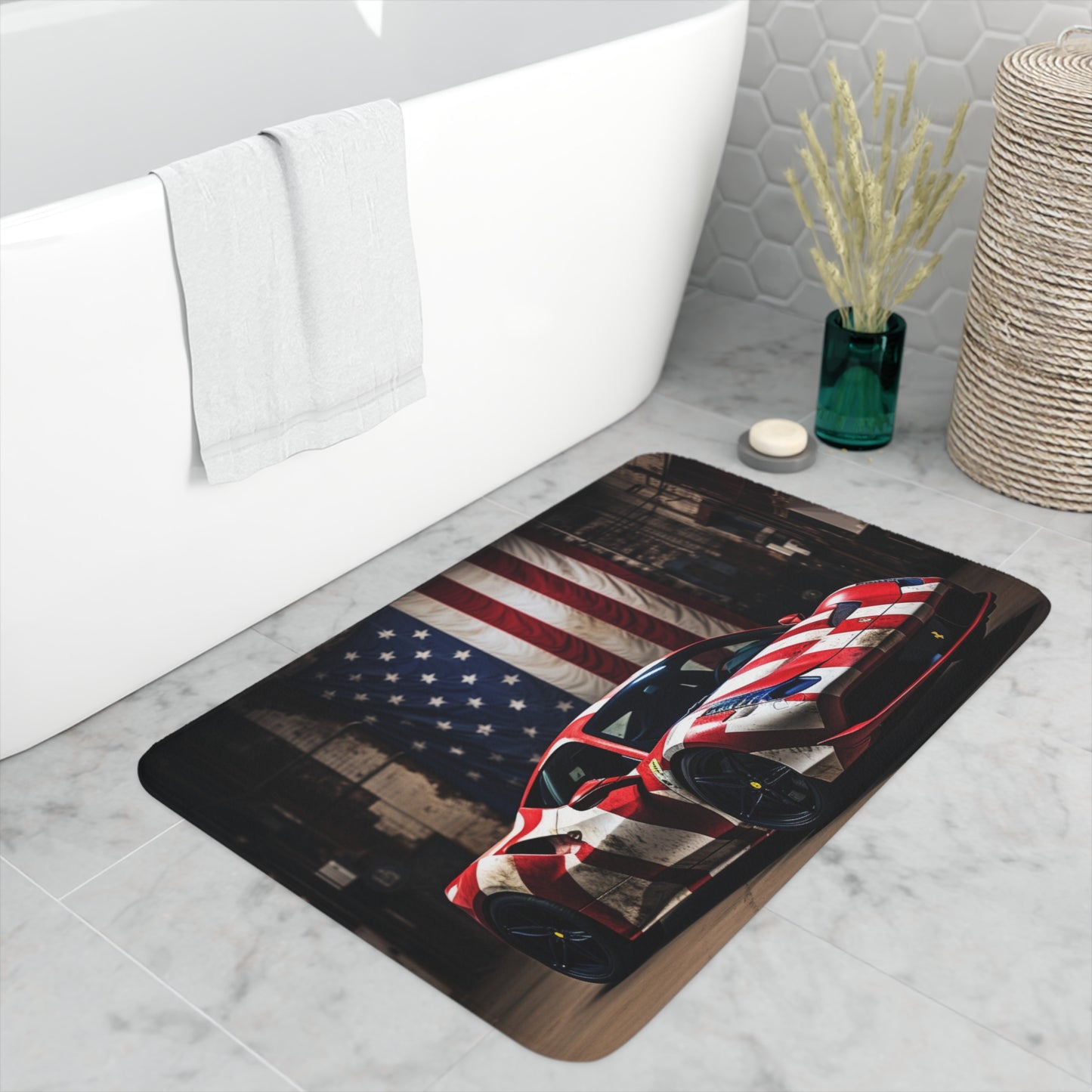 Memory Foam Bath Mat American Flag Farrari 2