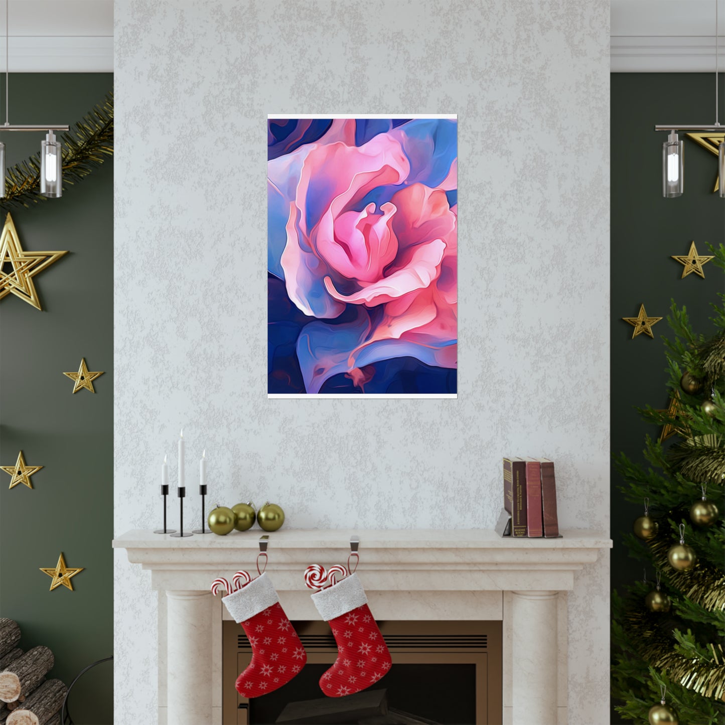 Premium Matte Vertical Posters Pink & Blue Tulip Rose 1