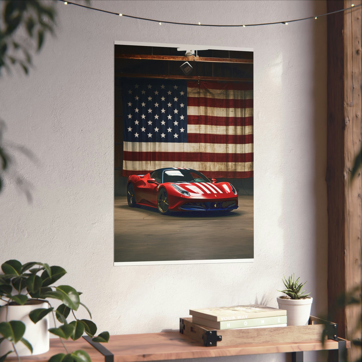 Premium Matte Vertical Posters American Flag Farrari 4