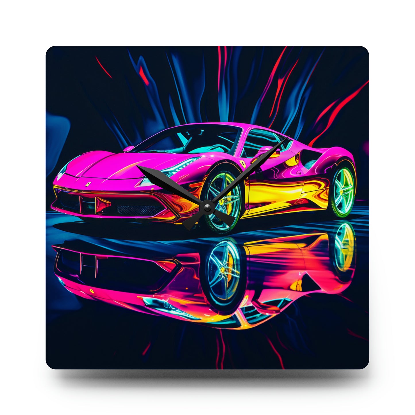 Acrylic Wall Clock Pink Macro Ferrari 3