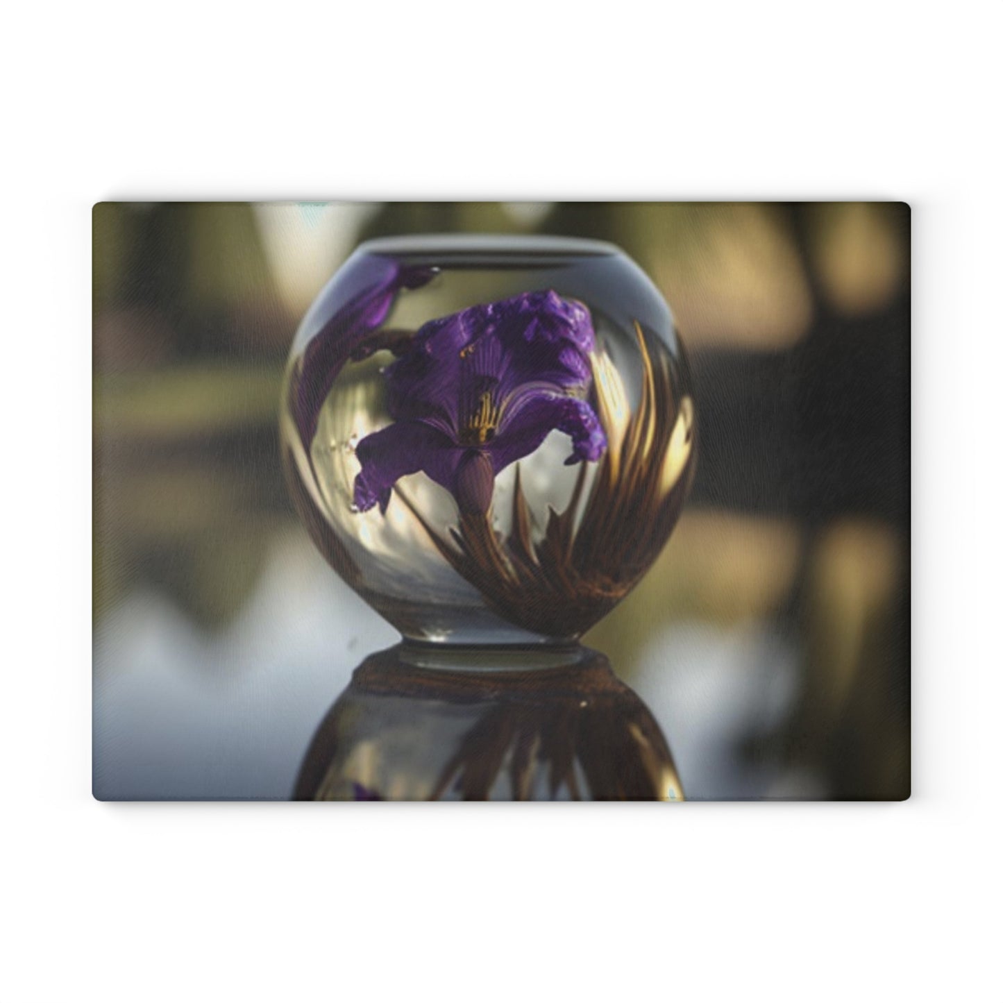 Glass Cutting Board Purple Iris in a vase 2