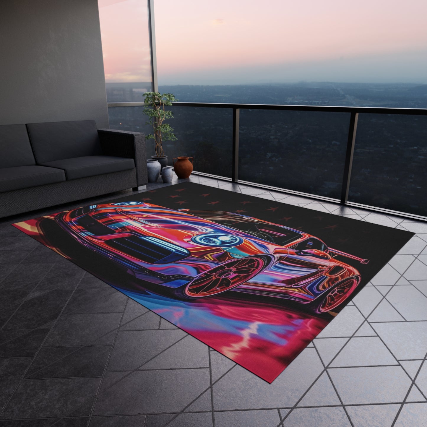 Outdoor Rug  American Flag Colored Porsche 4