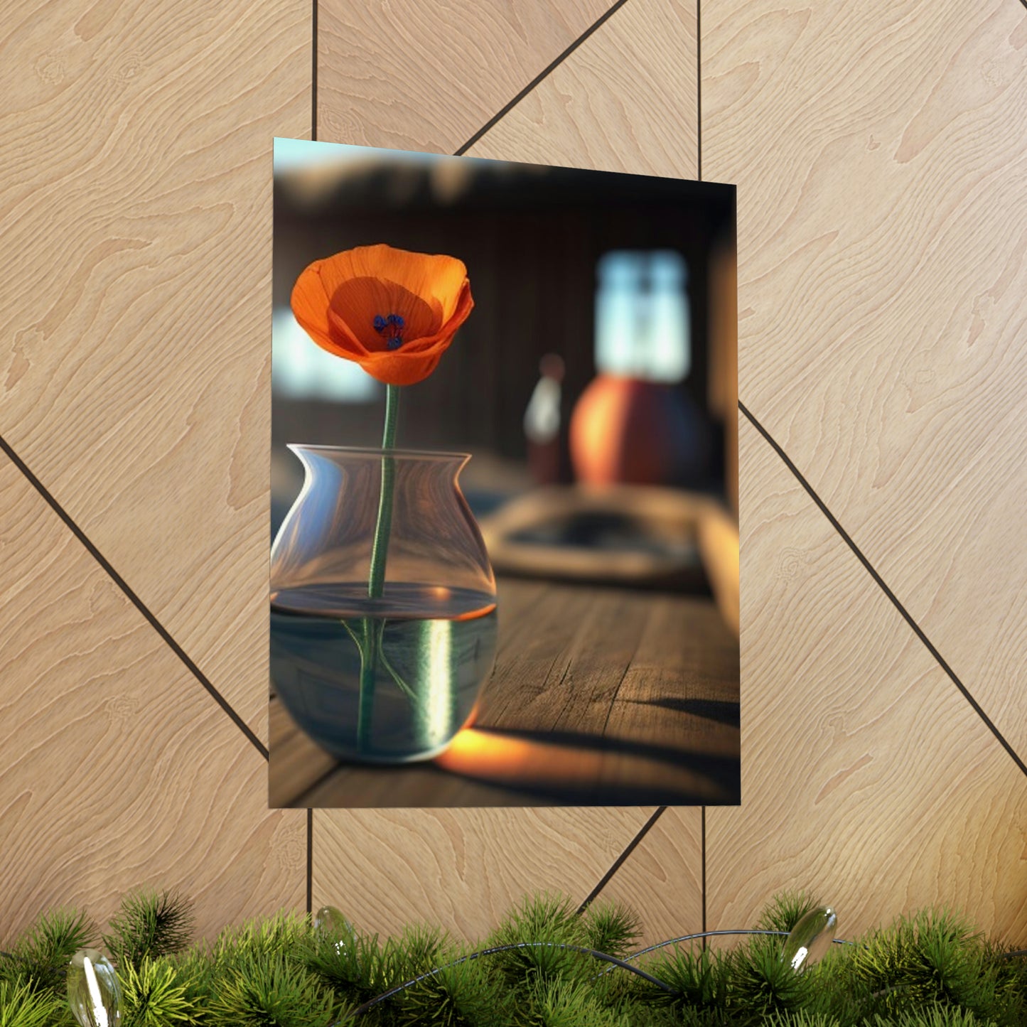 Premium Matte Vertical Posters Poppy in a Glass Vase 2