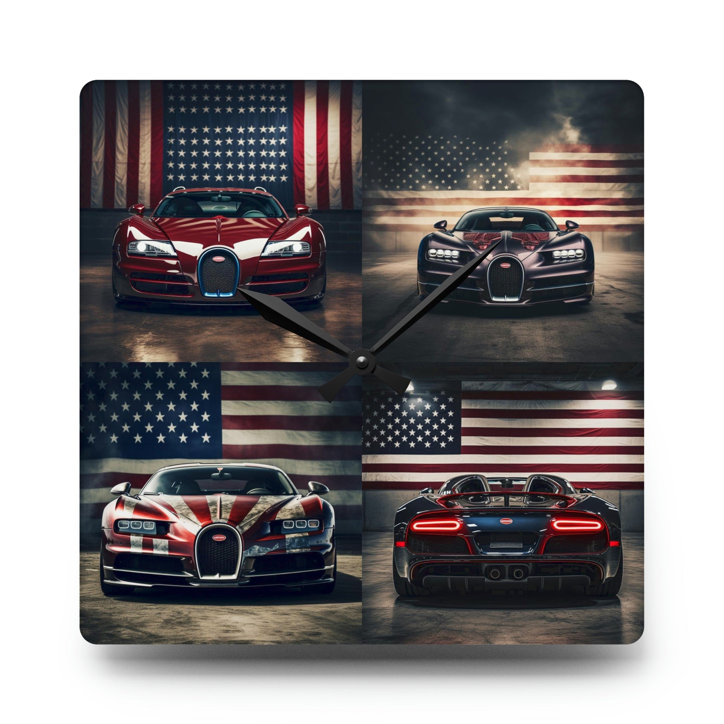 Acrylic Wall Clock American Flag Background Bugatti 5