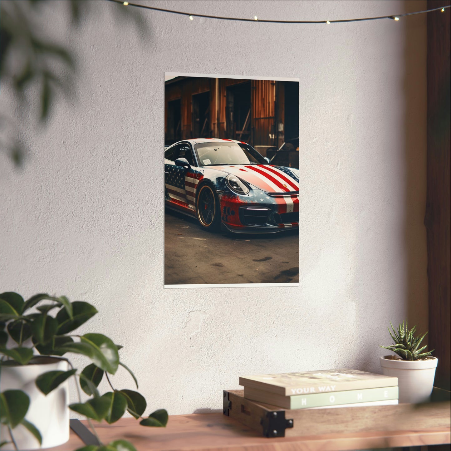 Premium Matte Vertical Posters American Flag Porsche 3