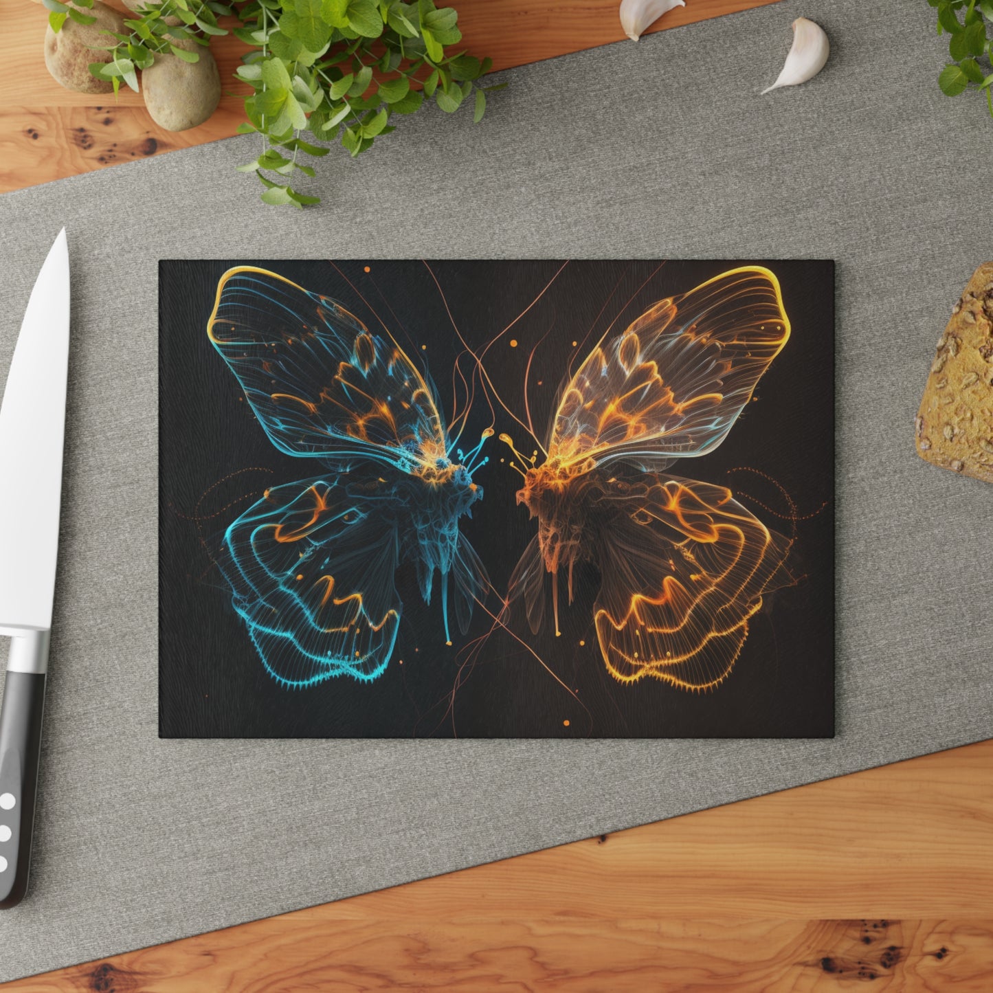 Glass Cutting Board Neon Glo Butterfly 1