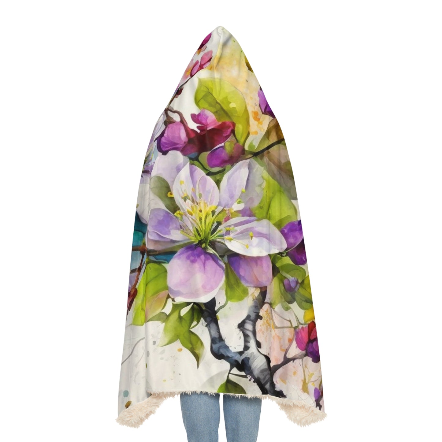 Snuggle Hooded Blanket Mother Nature Bright Spring Colors Realistic Watercolor 4