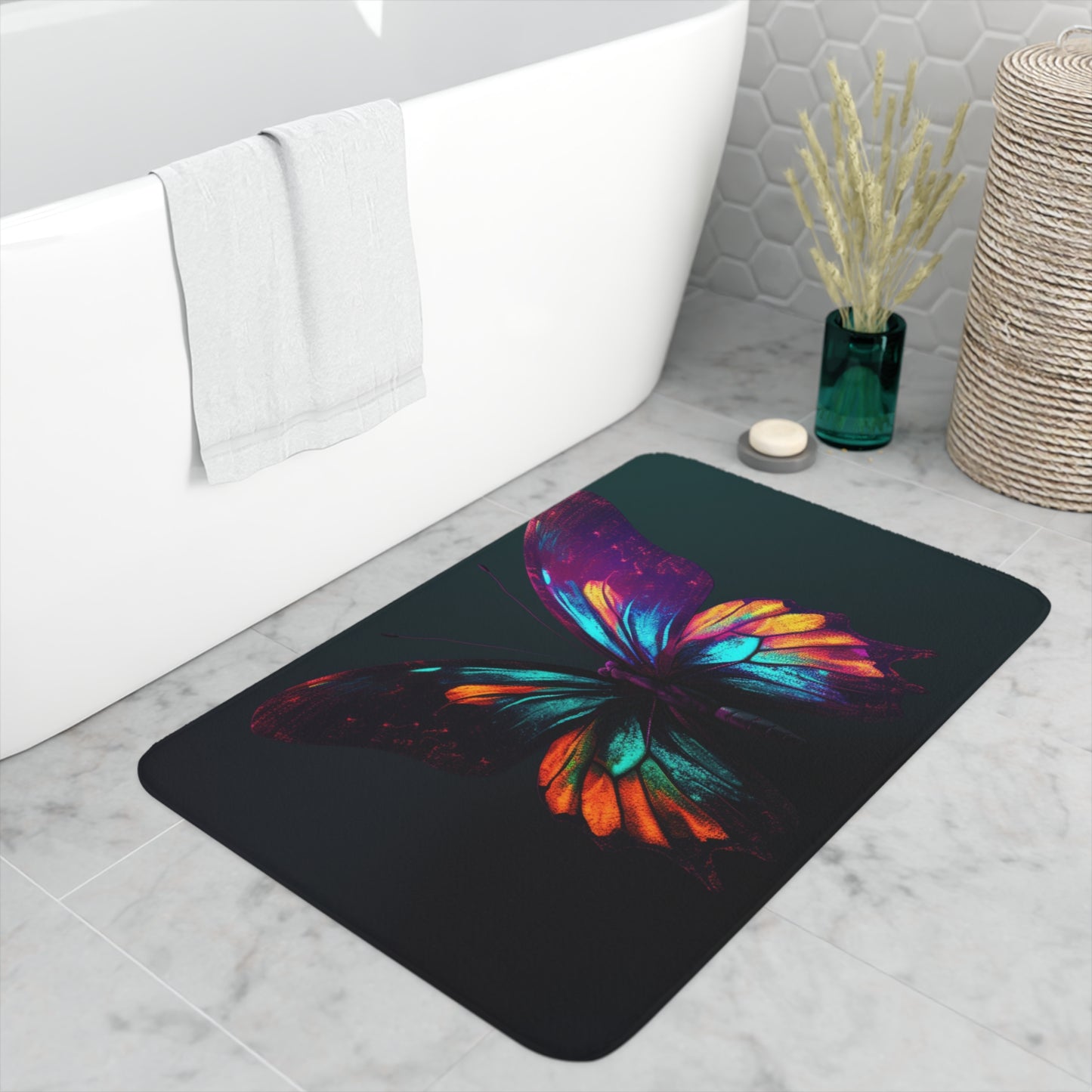 Memory Foam Bath Mat Hyper Colorful Butterfly Macro 4