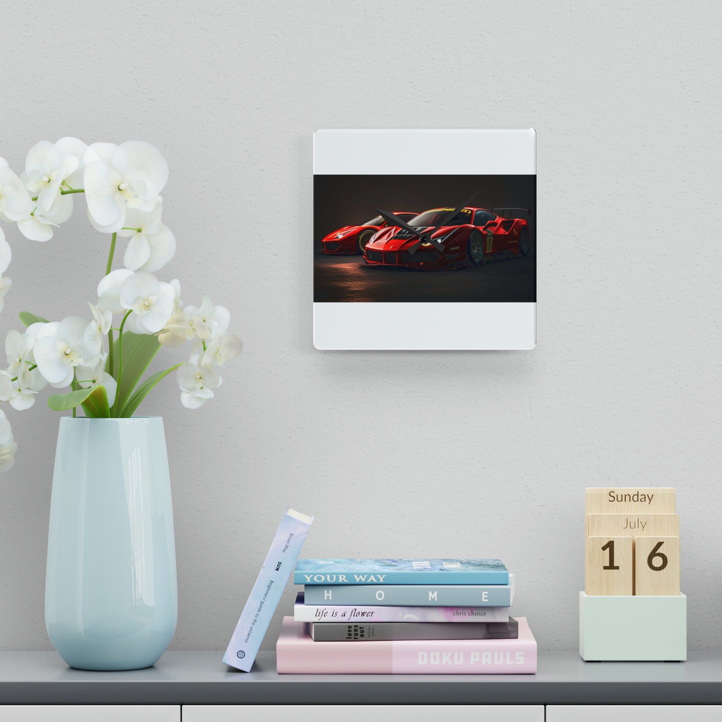 Acrylic Wall Clock Ferrari Red 4