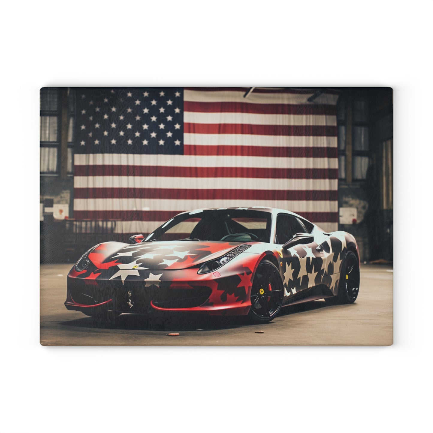 Glass Cutting Board American Flag Farrari 1