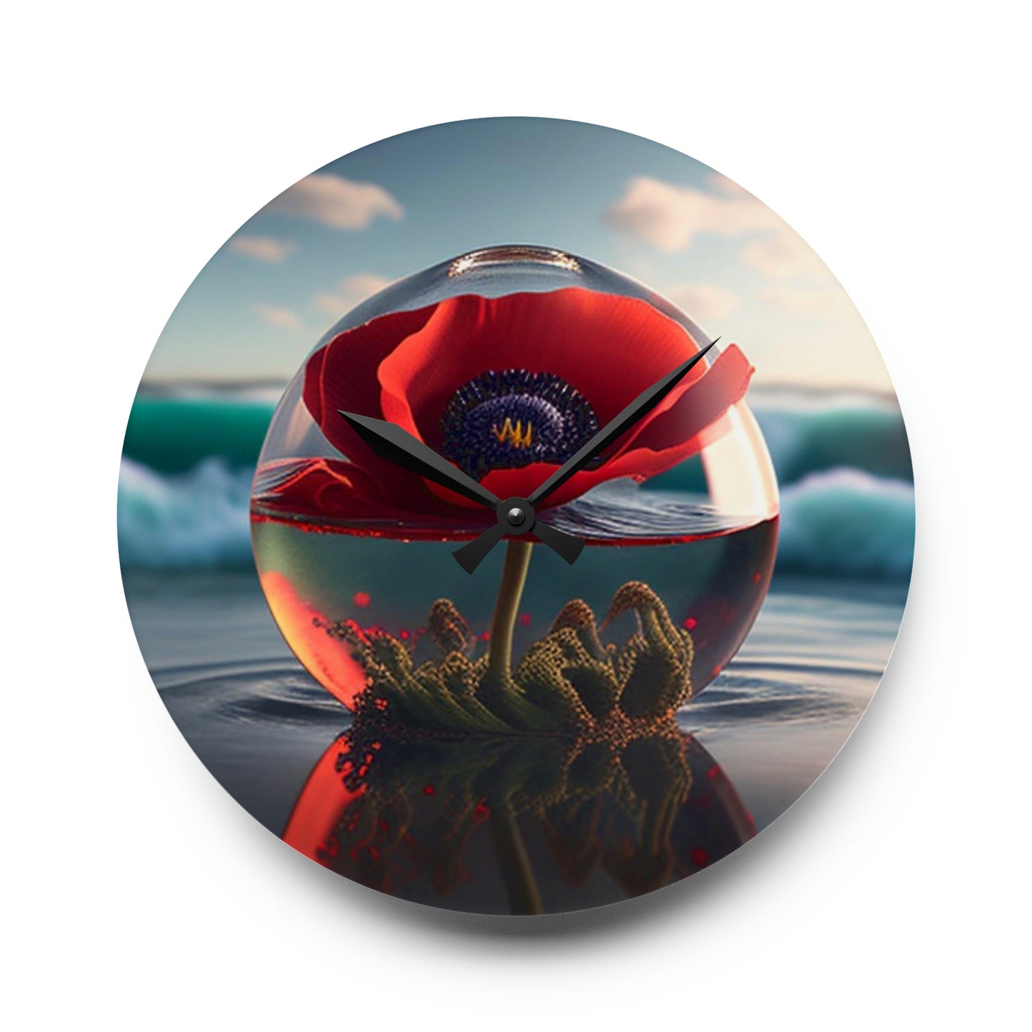 Acrylic Wall Clock Red Anemone in a Vase 4