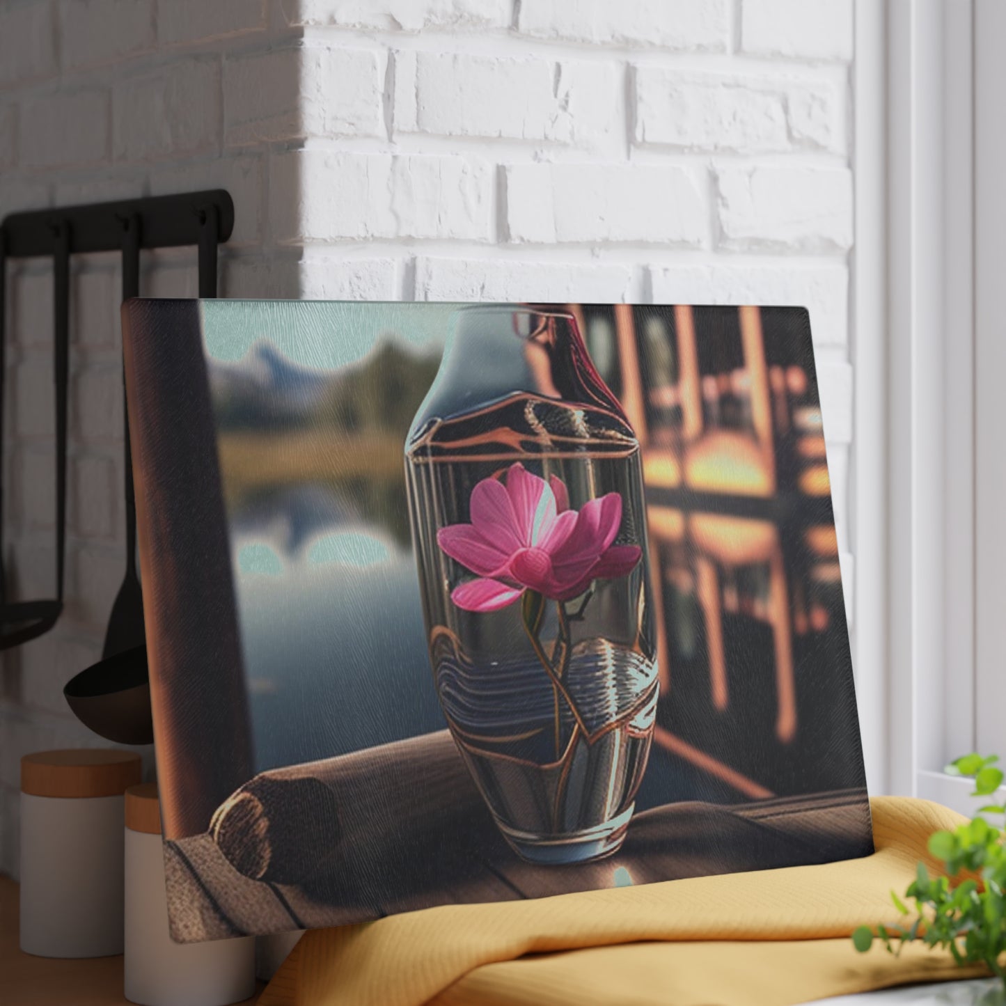 Glass Cutting Board Magnolia in a Glass vase 3