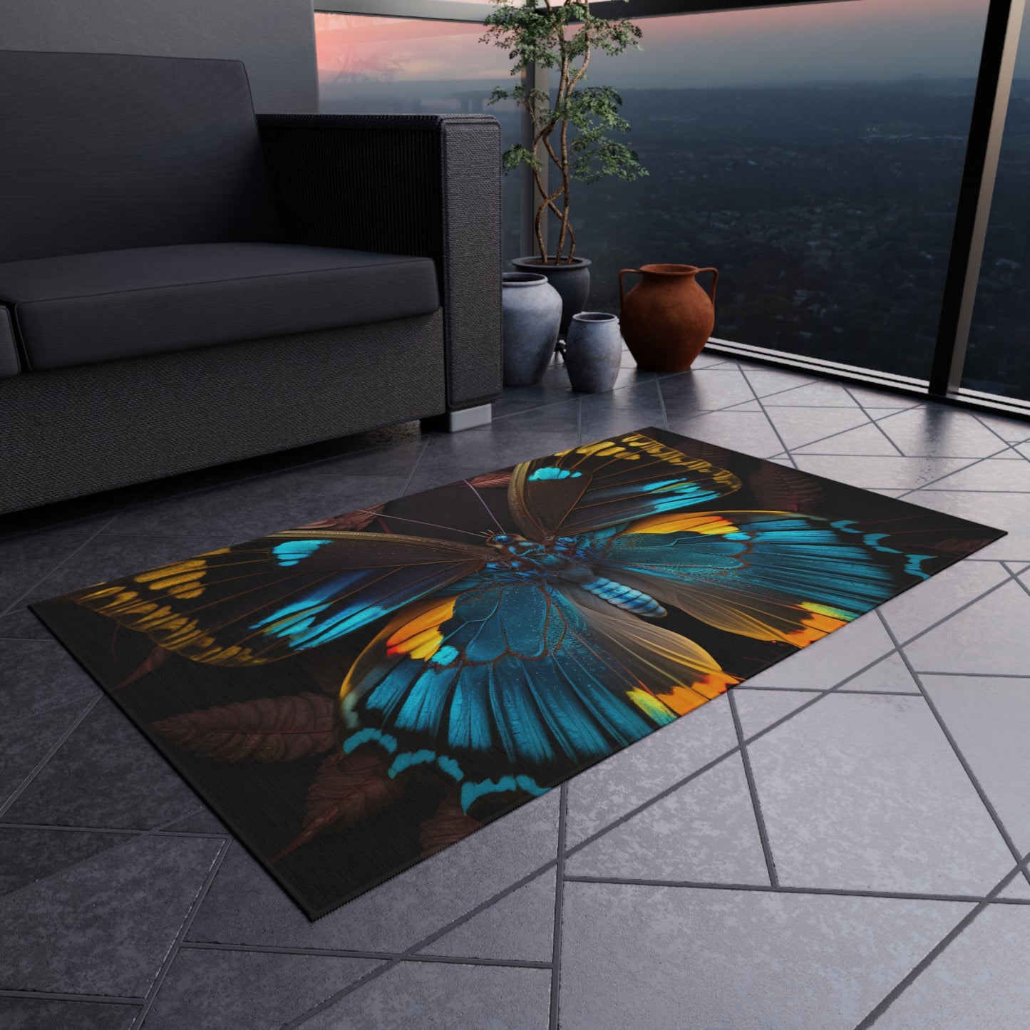 Outdoor Rug  Neon Butterfly Flair 1