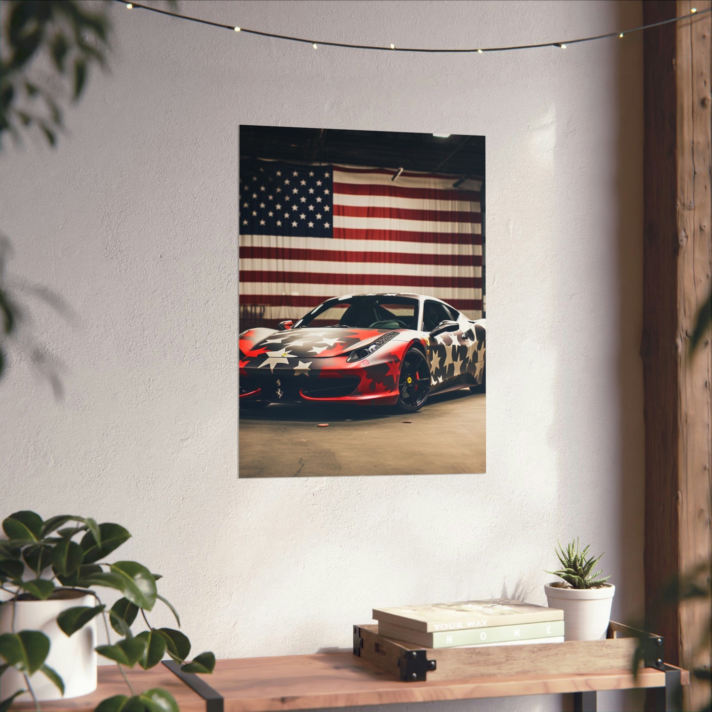 Premium Matte Vertical Posters American Flag Farrari 1