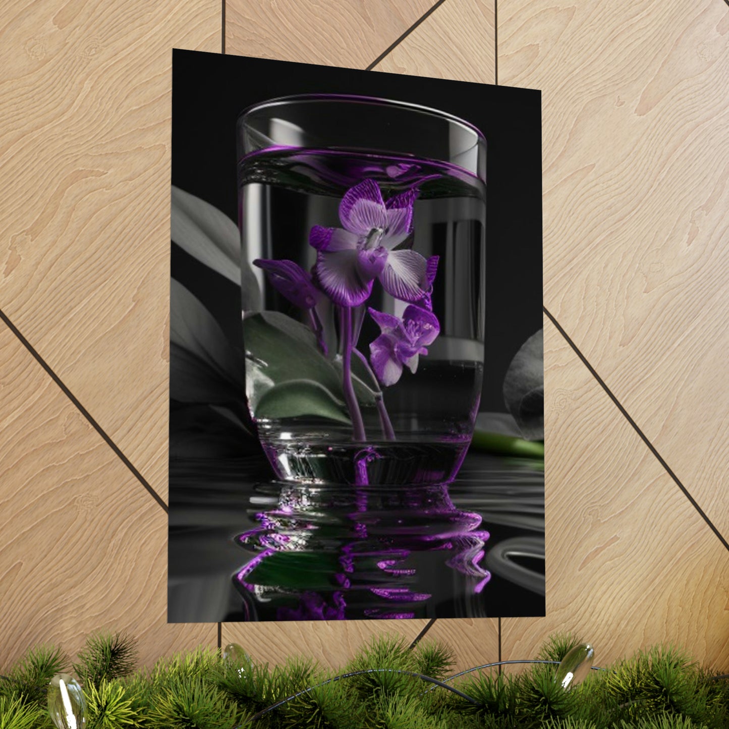 Premium Matte Vertical Posters Purple Orchid Glass vase 1