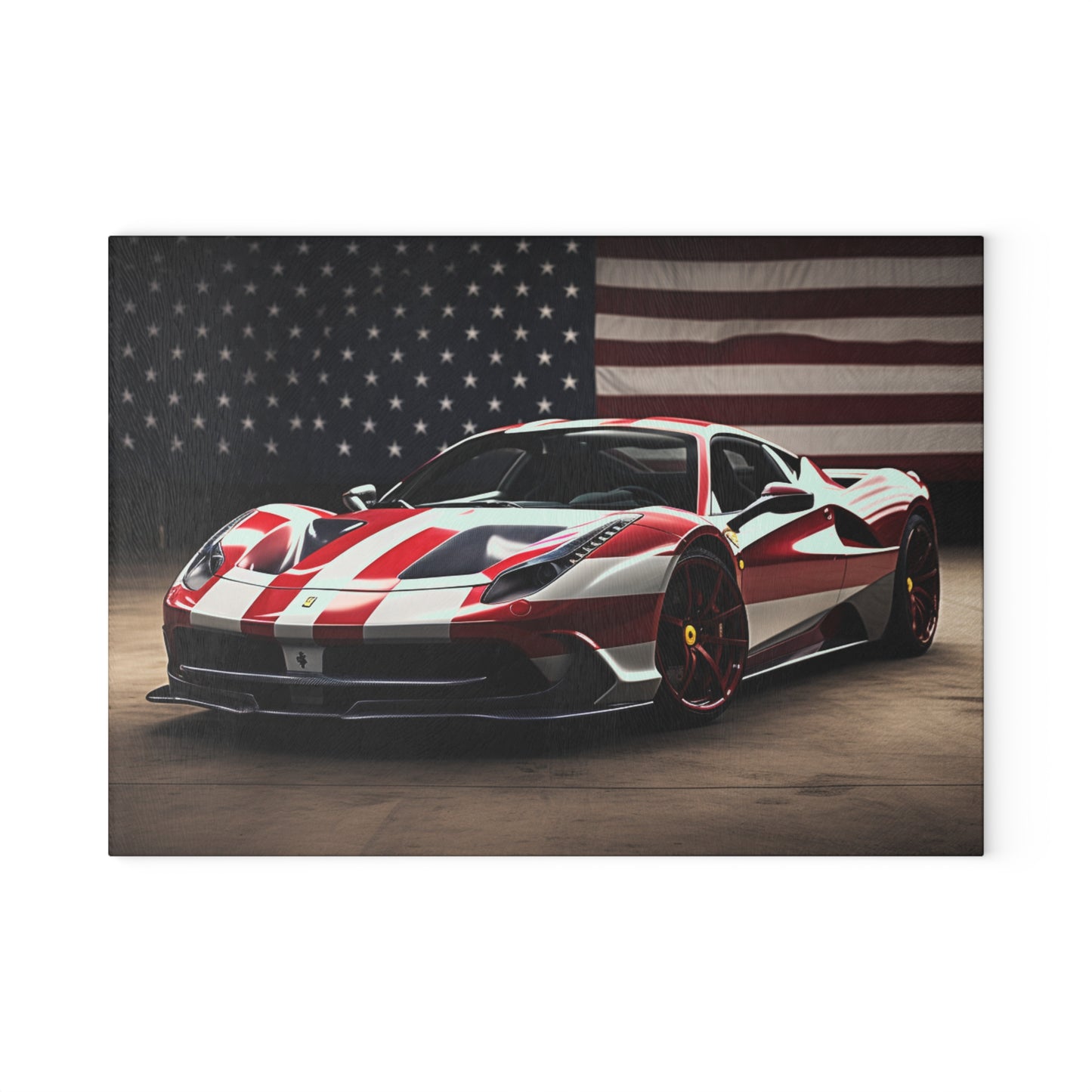 Glass Cutting Board American Flag Background Ferrari 2