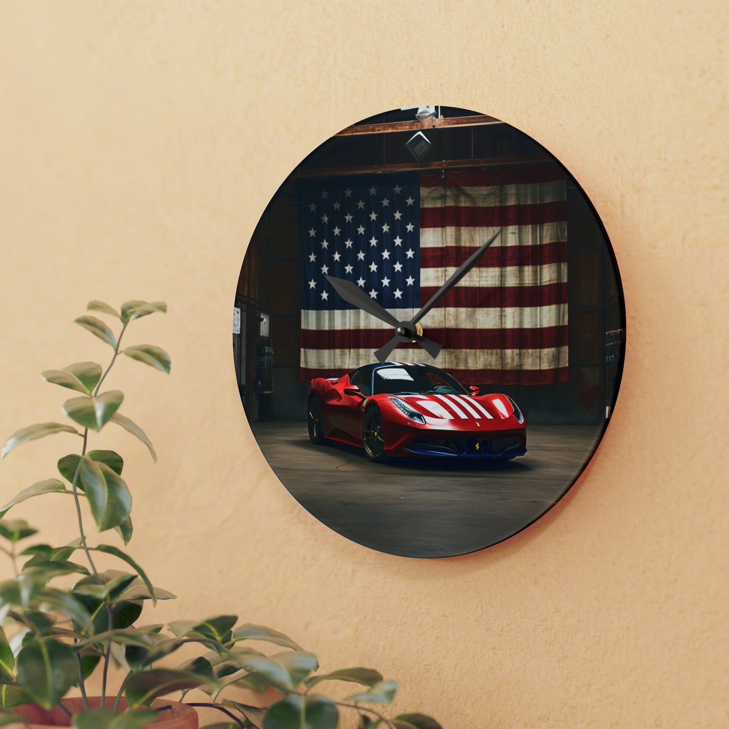 Acrylic Wall Clock American Flag Farrari 4