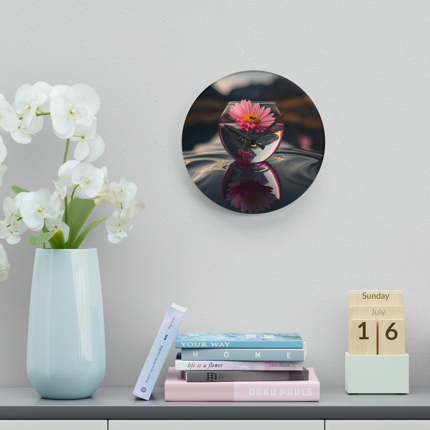 Acrylic Wall Clock Pink Daisy 1