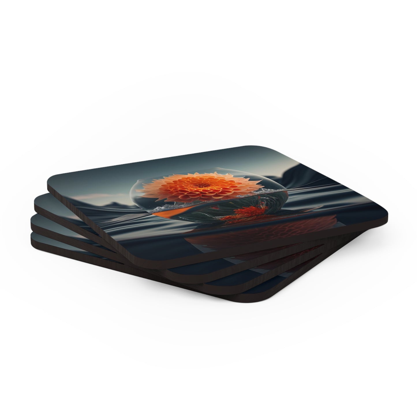 Corkwood Coaster Set Dahlia Orange 3