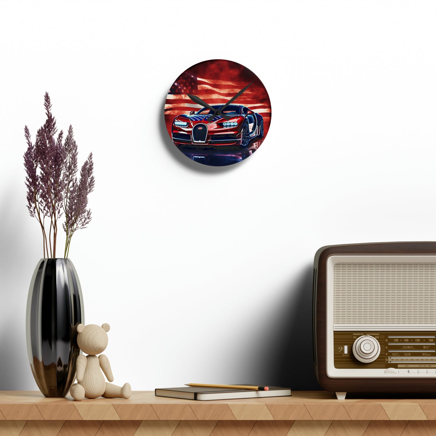 Acrylic Wall Clock Abstract American Flag Background Bugatti 3