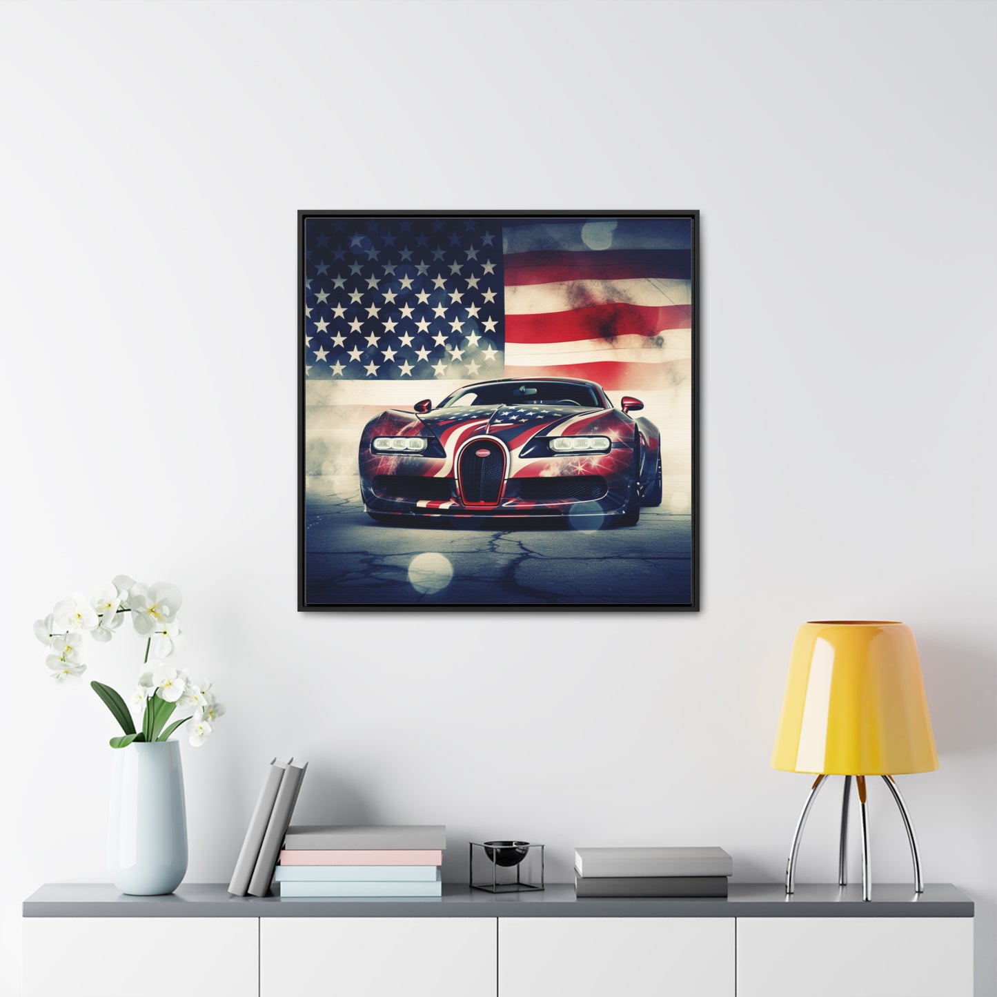 Gallery Canvas Wraps, Square Frame Abstract American Flag Background Bugatti 1