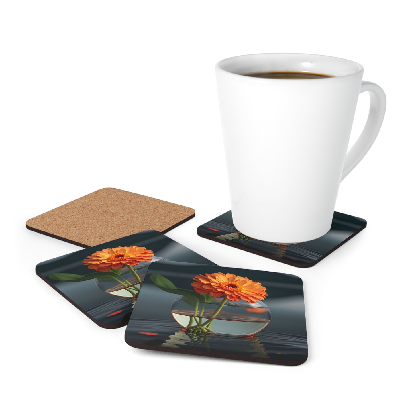 Corkwood Coaster Set Orange Zinnia 2