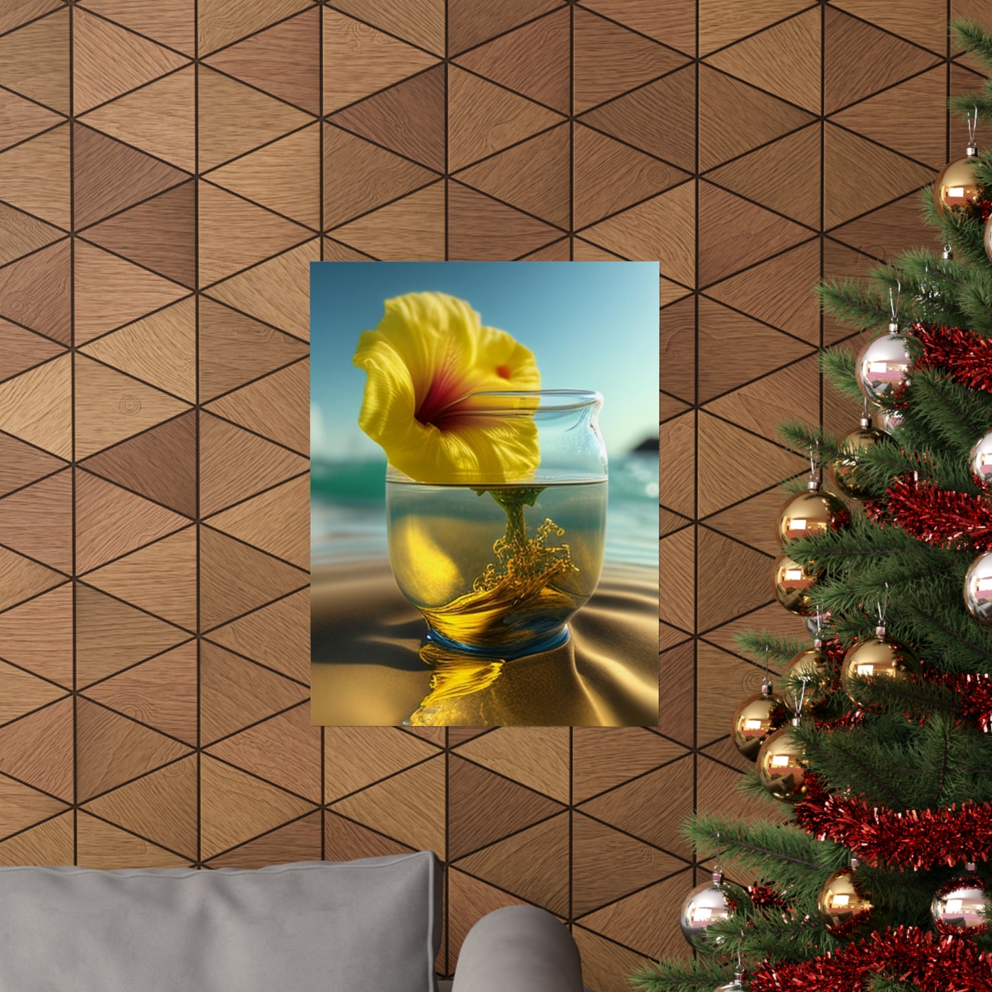 Premium Matte Vertical Posters Yellow Hibiscus glass 1