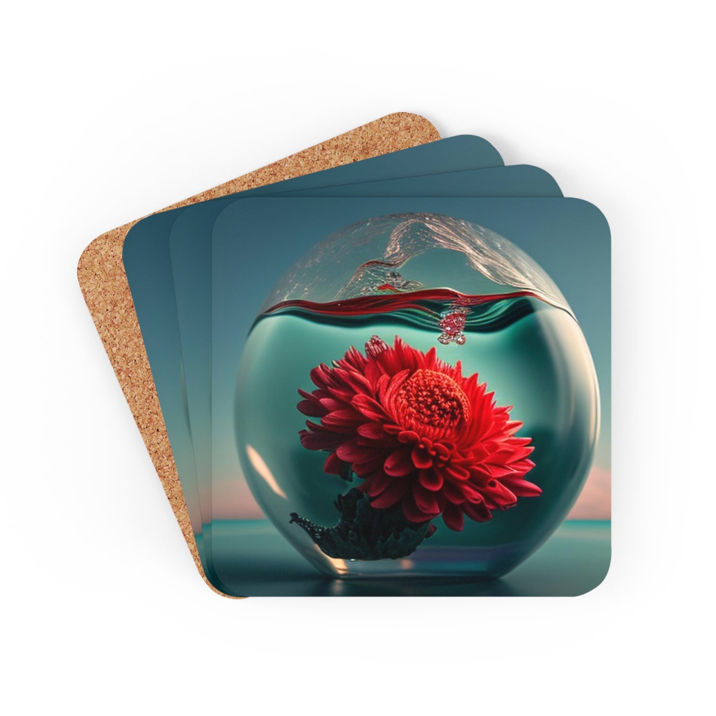 Corkwood Coaster Set Chrysanthemum 4