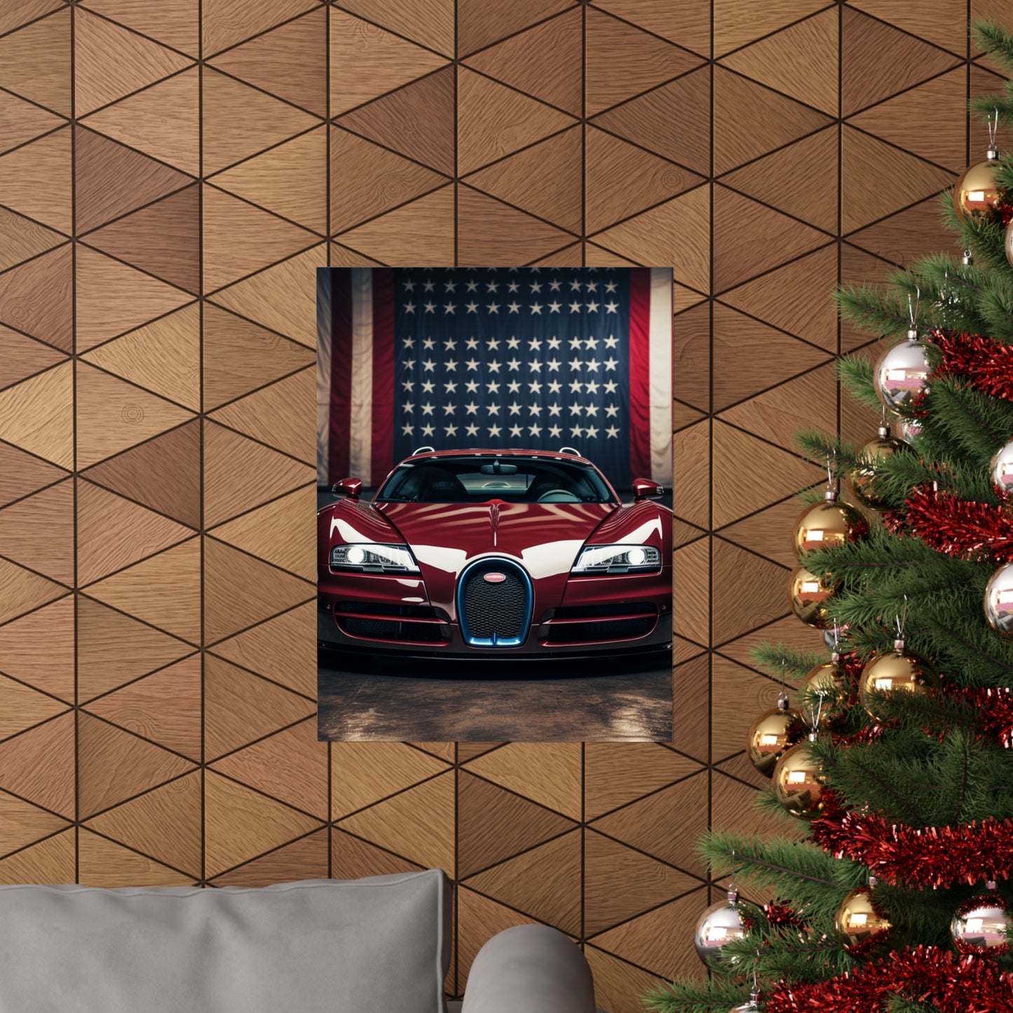 Premium Matte Vertical Posters American Flag Background Bugatti 1