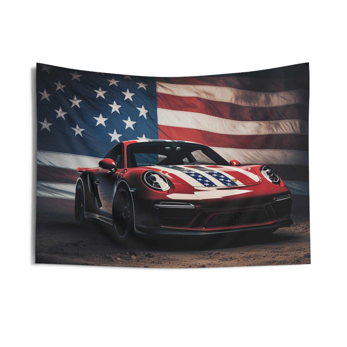 Indoor Wall Tapestries American Flag Background Porsche 3