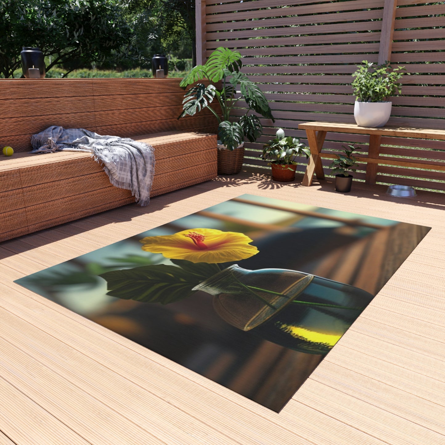 Outdoor Rug  Yellow Hibiscus Wood 2