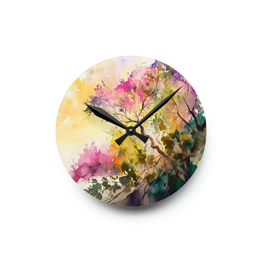 Acrylic Wall Clock Mother Nature Bright Spring Colors Realistic Watercolor 2