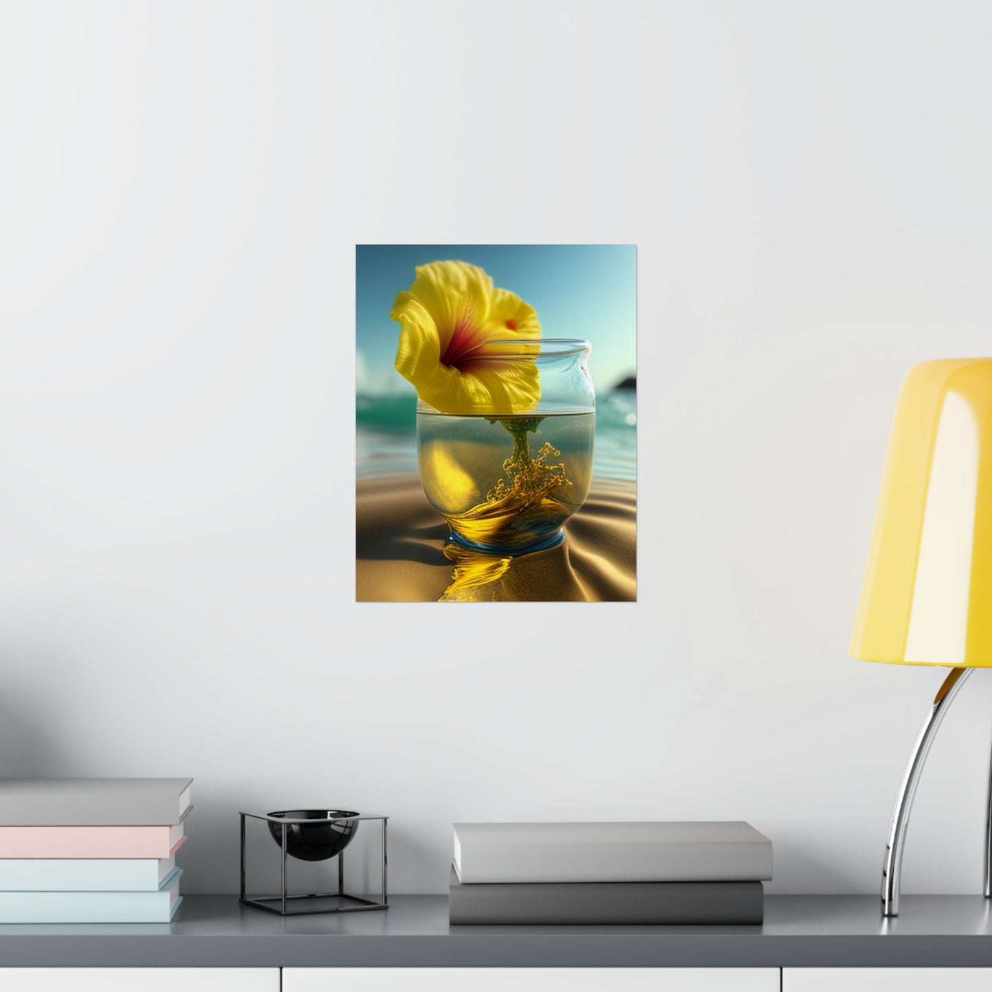 Premium Matte Vertical Posters Yellow Hibiscus glass 1