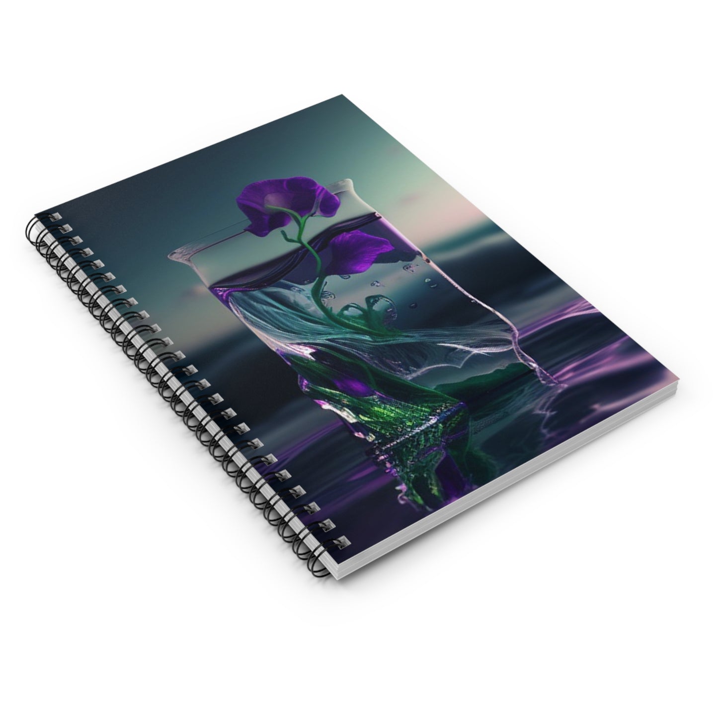 Spiral Notebook - Ruled Line Purple Sweet pea in a vase 3