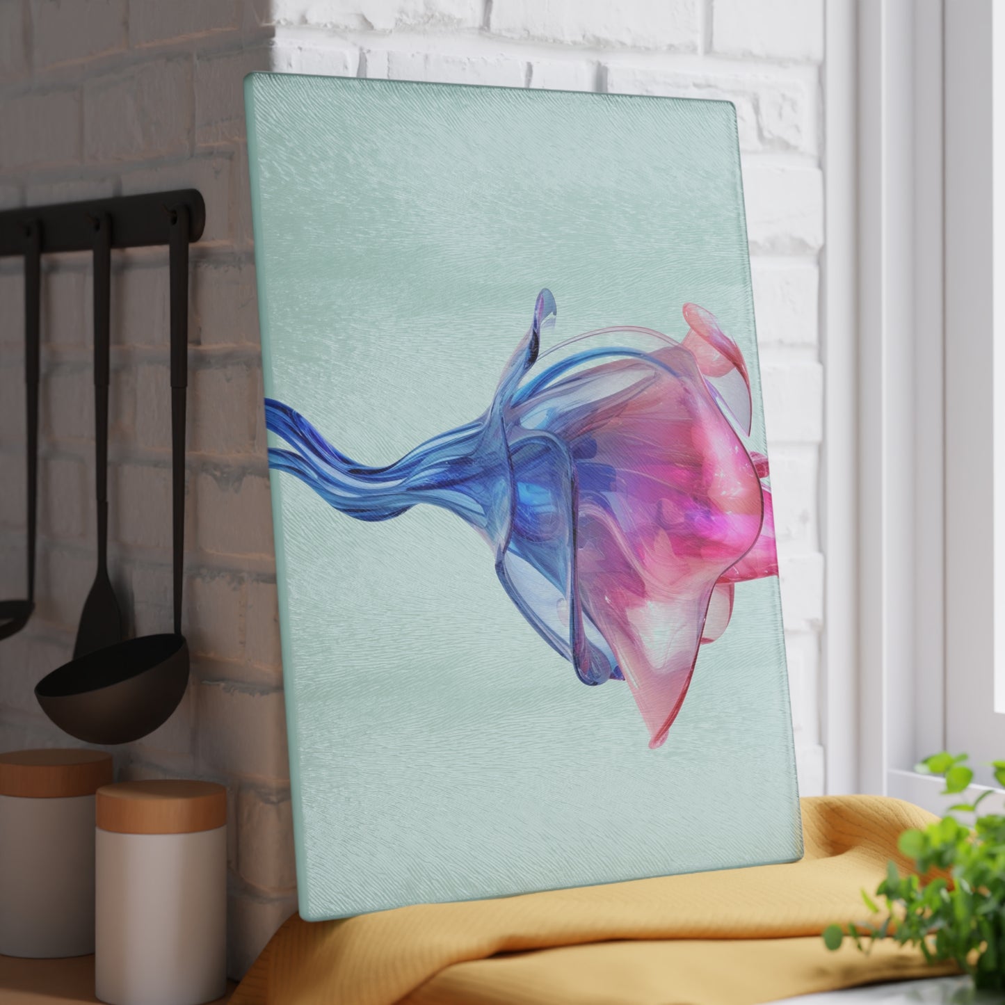 Glass Cutting Board Pink & Blue Tulip Rose 4