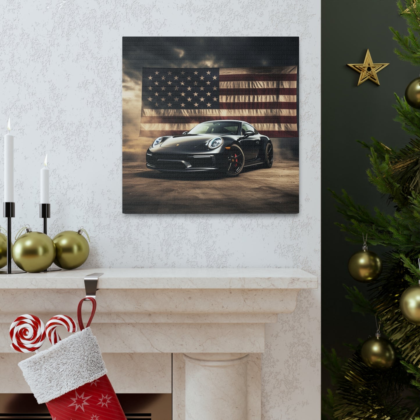 Canvas Gallery Wraps American Flag Background Porsche 4